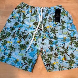 Bello  Mens‎ Swim Trunks XL Blue Tropical Aloha Palm Tree Surfing Shorts